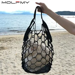 Summer INS Hot Fashion Hollow Out Women Handbag Net Shape Lattice Bag Composite Korean Style Beach Weaving Casual Tote