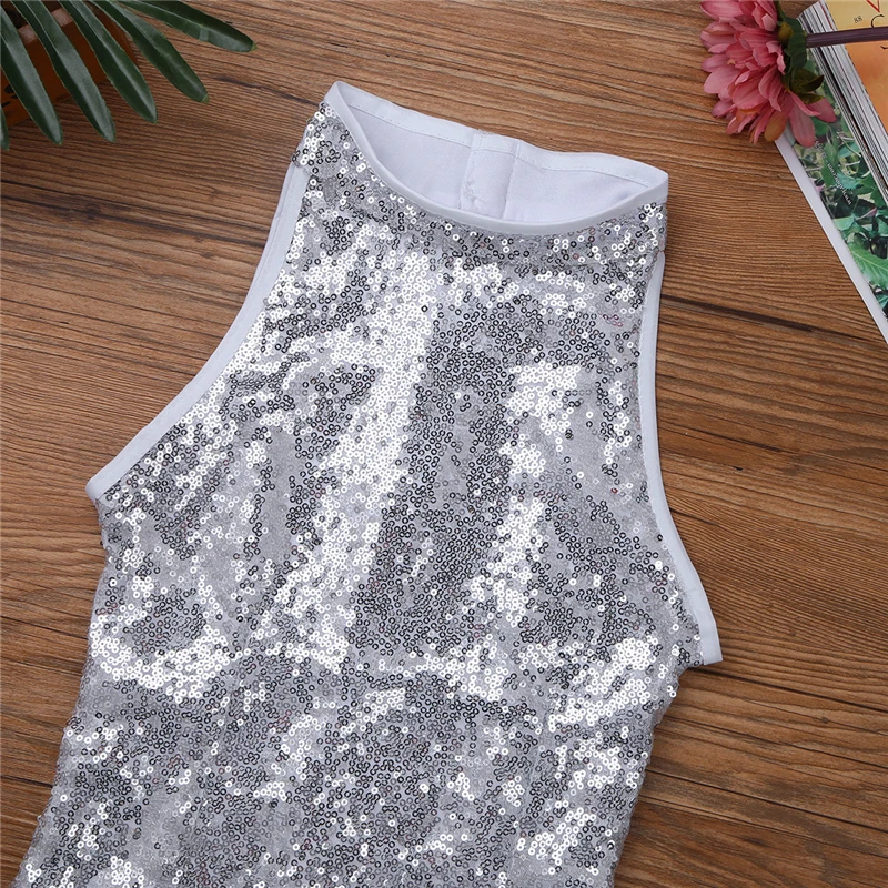 Trẻ em Gilrs Phòng Khiêu Vũ Hiện Đại Cổ Vũ Trang Phục Nhảy Múa Ăn Mặc Shiny Sequins Tops với Vớ Đường Phố Nhảy Múa Bên Dancewear