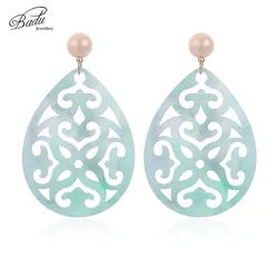 Badu Oval Acrylic Earrings for Women Bohemian Green Carved Acetic Acid Pendant Dangle Drop Earrings Party Jewelry