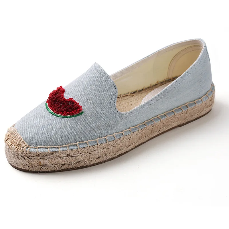 DZYM Spring Summer Chuzzle Watermelon Loafers Canvas Espadrilles Women Flats Flax Fisherman Shoes Hand-stitched Cinderella