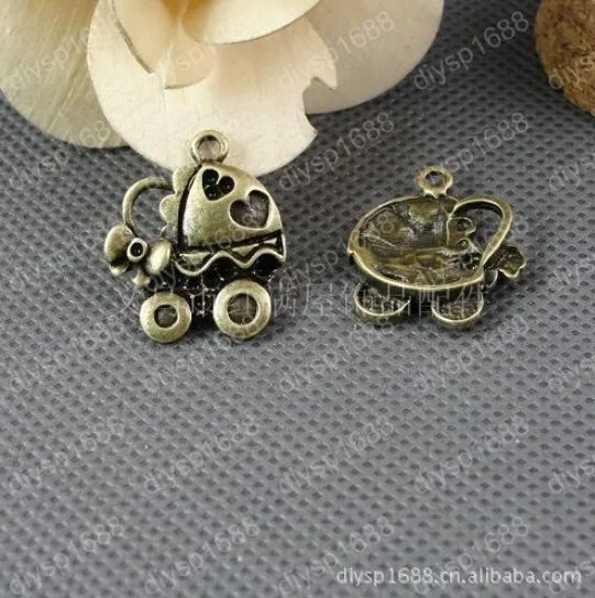 

40 pcs/lot Zinc alloy bead Antique Bronze Plated Charms Pendants Fit Jewelry 22*26MM Baby carriage Shape JJA2145