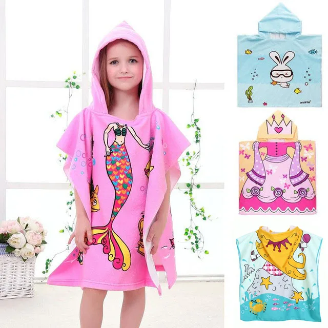 Baby Hooded Bath Towel Poncho Children Kids Bathrobe Towels Bath Robe Quick Dry Absorbent Microfiber Travel Sports Beach Towel