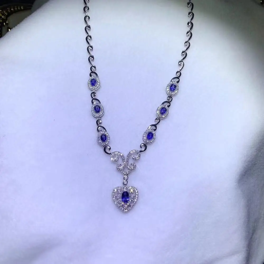 attractive blue sapphire gemstone necklace for women jewelry real 925 silver natural sapphire girl party gift heart shape