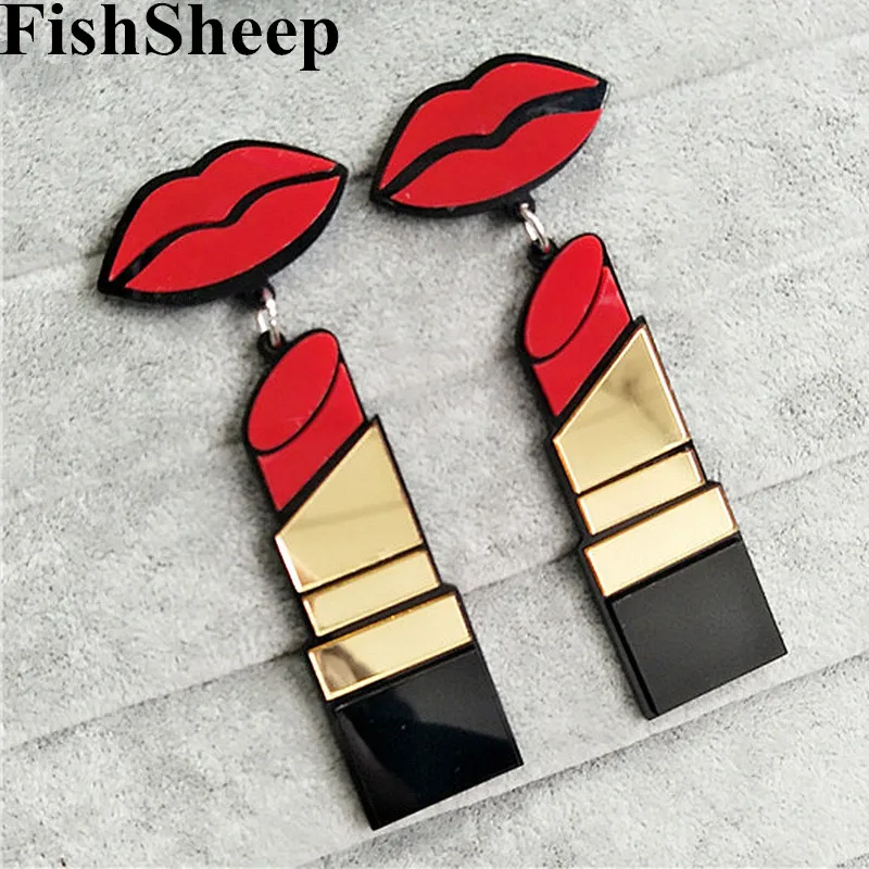 New Fashion Acrylic Red Mouth Lips Lipstick Drop Earrings For Women Hip-Hop Geometric Long Earring Nightclub Jewelry Party Gifts