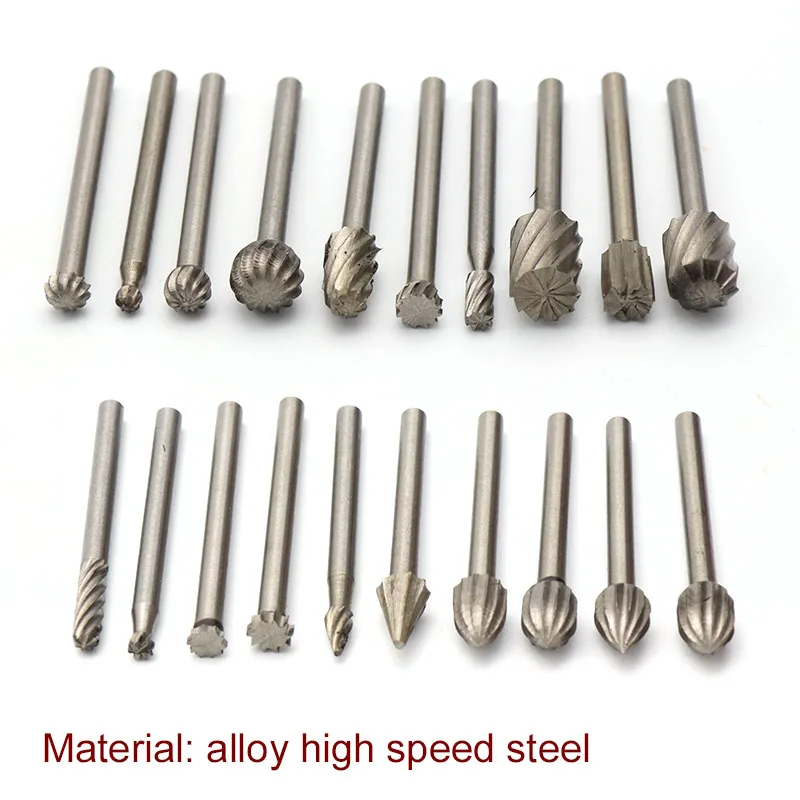 20pcs 3.1mm Shank HSS Milling Cutter Rotary Tool Burr Double Diamond Cut Rotary Polishing Tools For Soft Metal Plastic Wood