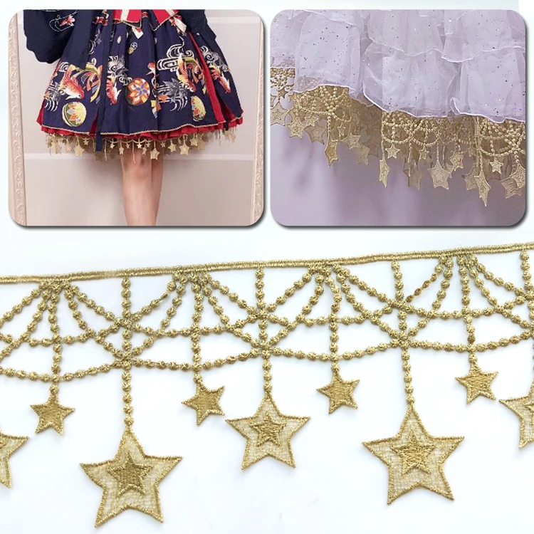 Stars Gold Tassels Lace Fringe Lace Trim Ribbon Costume Home Textile Curtains Decor Trims Clothes Sewing Accessories