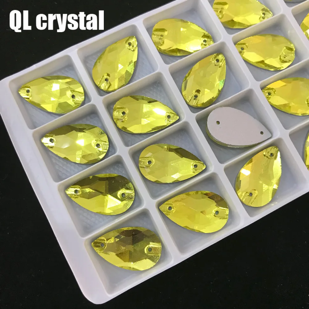 ALL Size QL Crystal 2018 popular Lemon yellow Drops Sew On Crystal Stones Sewing On Rhinestone 2 Holes DIY Garment Dress Making