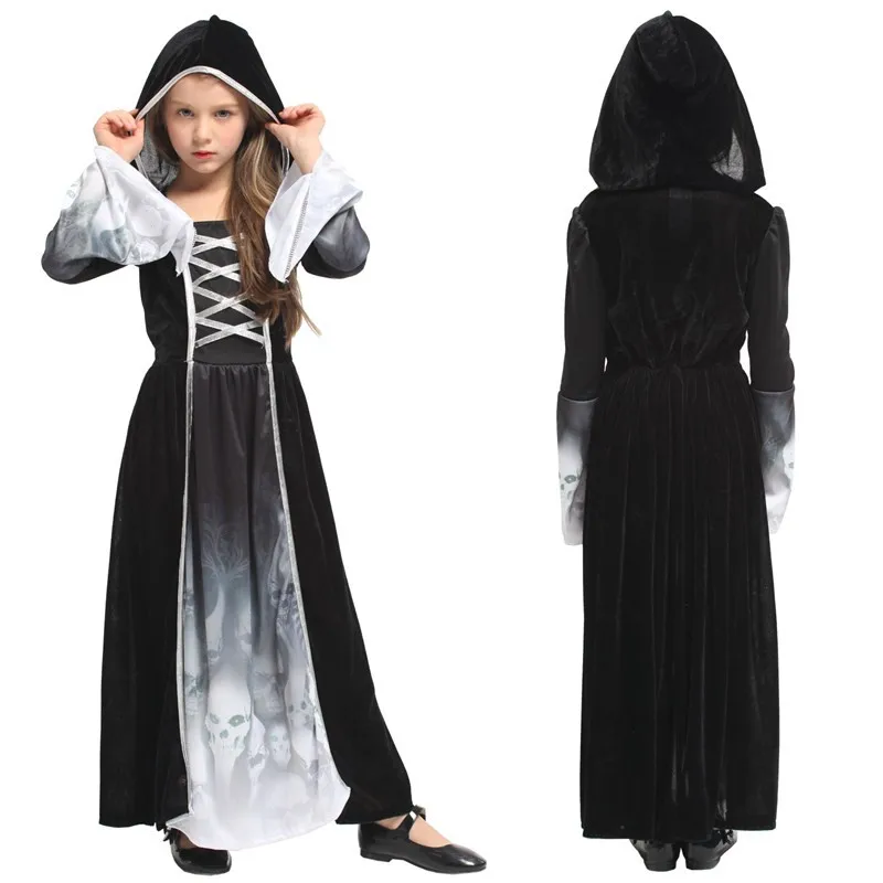 M-XL Kids Kinderen Demon Ghost Cosplay Meisjes Halloween Skelet Enge Kostuums Carnaval Purim Toneelstuk Maskerade Feestjurk