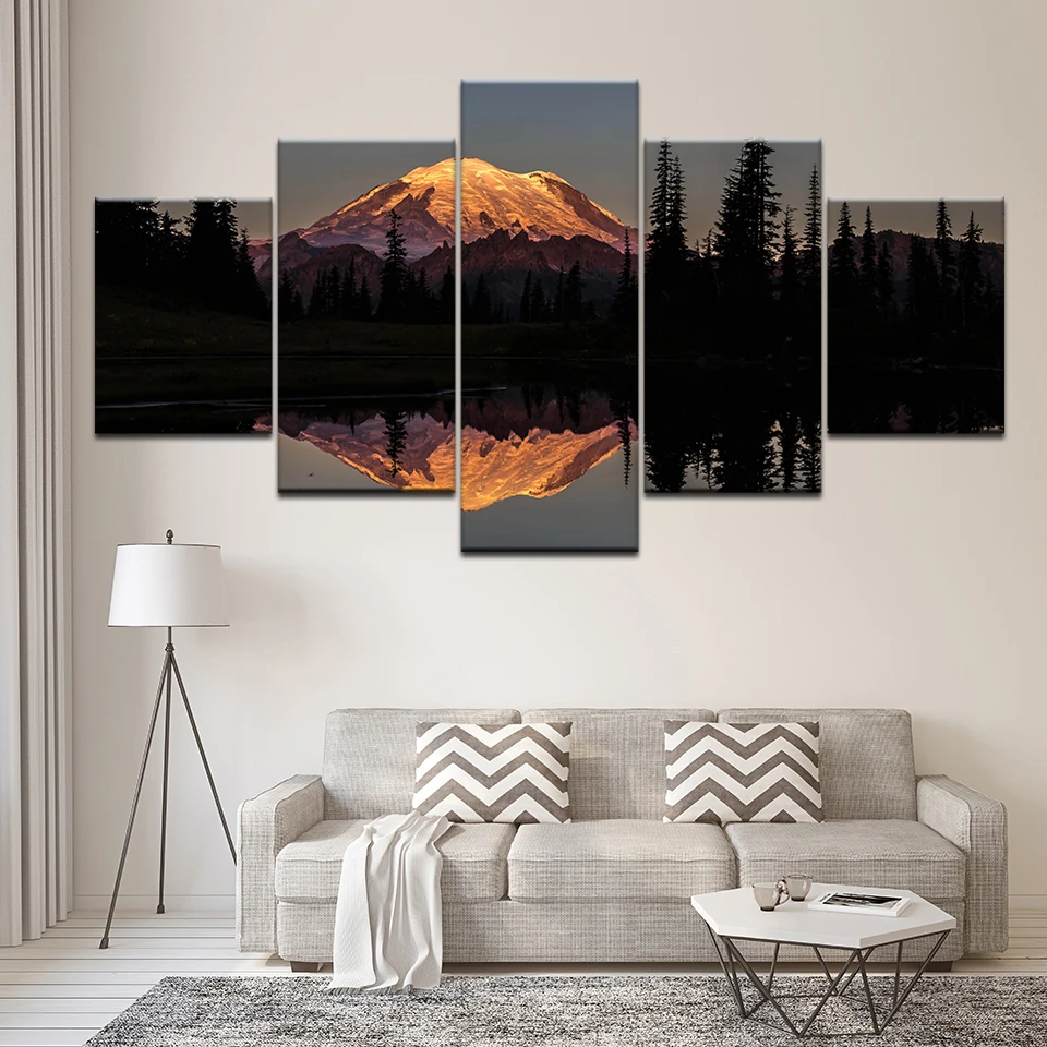 Sunset landscape 5 pieces mural painting modular wallpaper poster print home decoration in Mount