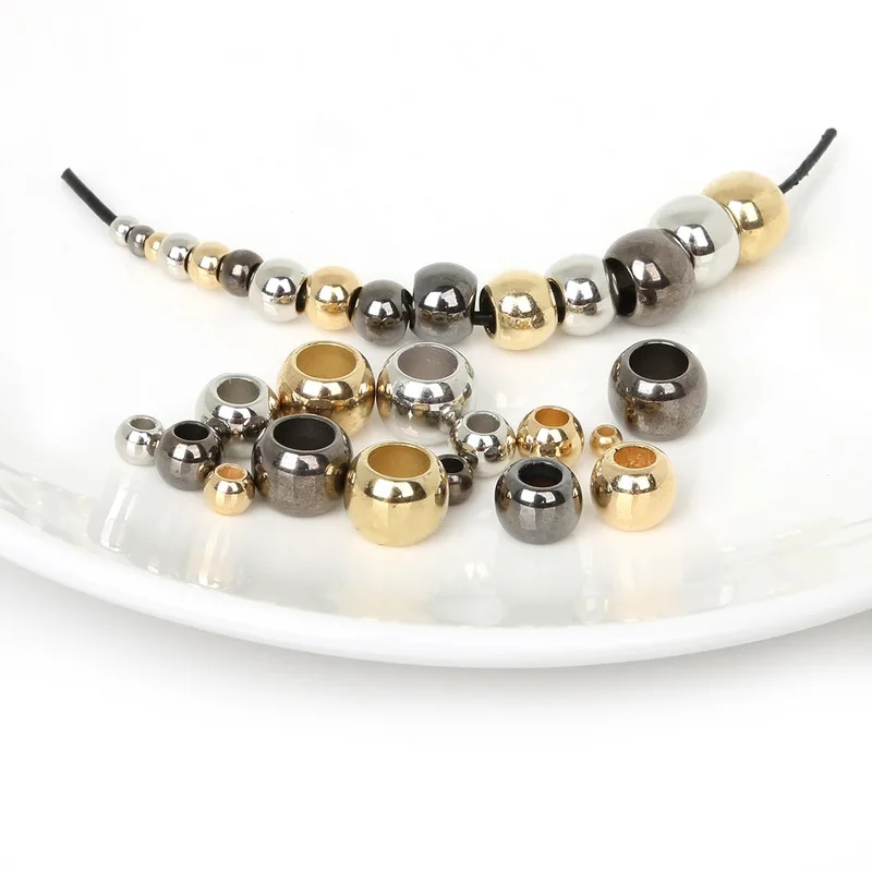 30-300pcs/lot CCB Acrylic Bail Beads Gold Silver Color Big Hole Spacer Beads 4/6/8/10/12mm For Jewelry Making Fit DIY Bracelet