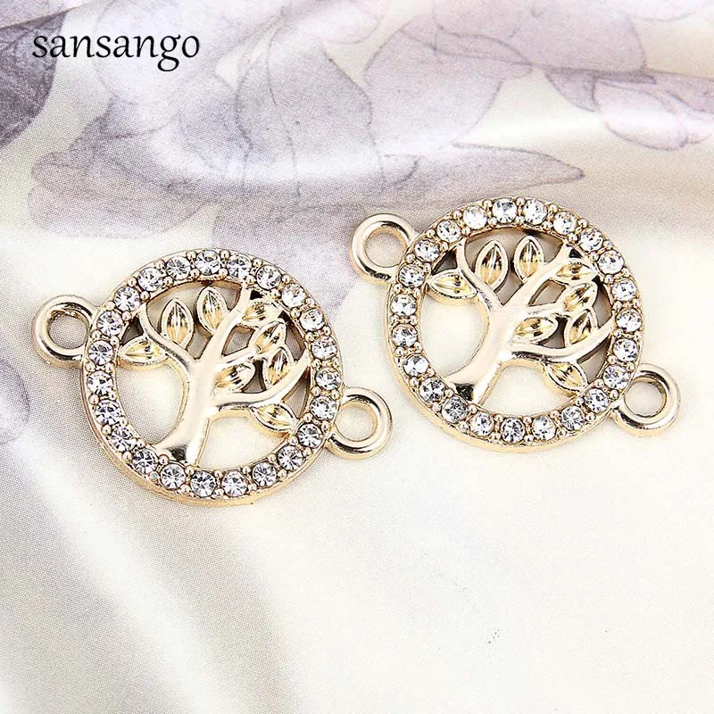 10 Pcs Tree Of Life Pattern Alloy Crystal Connectors Charms Pendant For DIY Necklace Bracelet Fashion Jewelry Accessories
