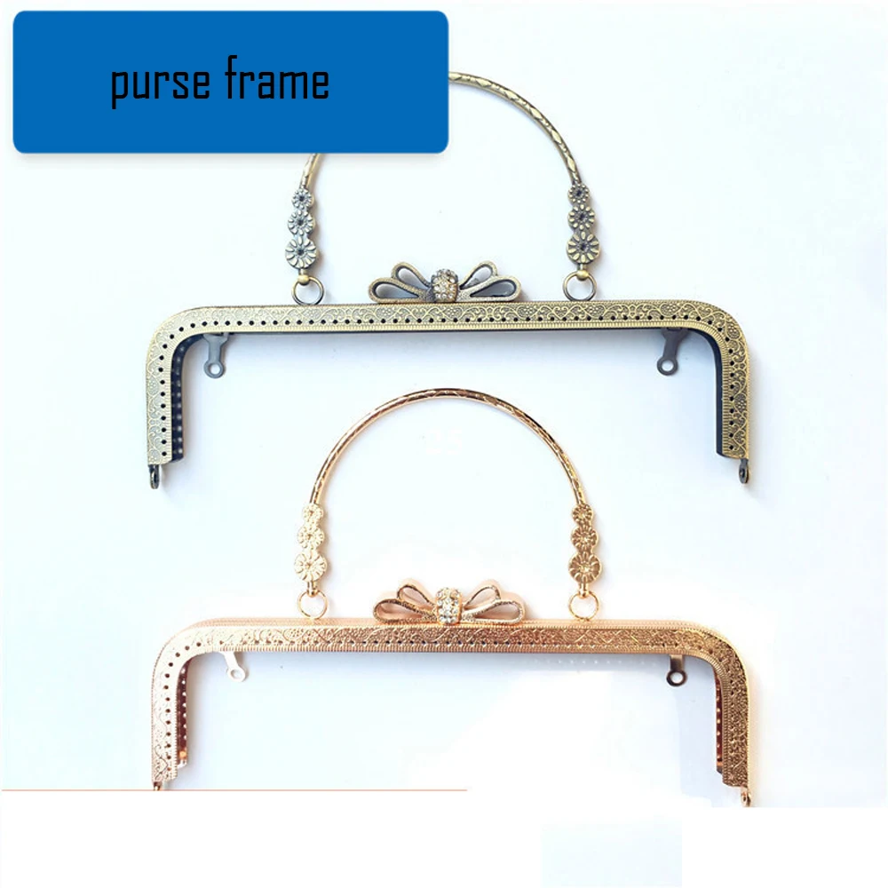 

DIY women diamond tie buckle 25cm purse frame clasp with handle bag making accessories hardware 2pcs/lot