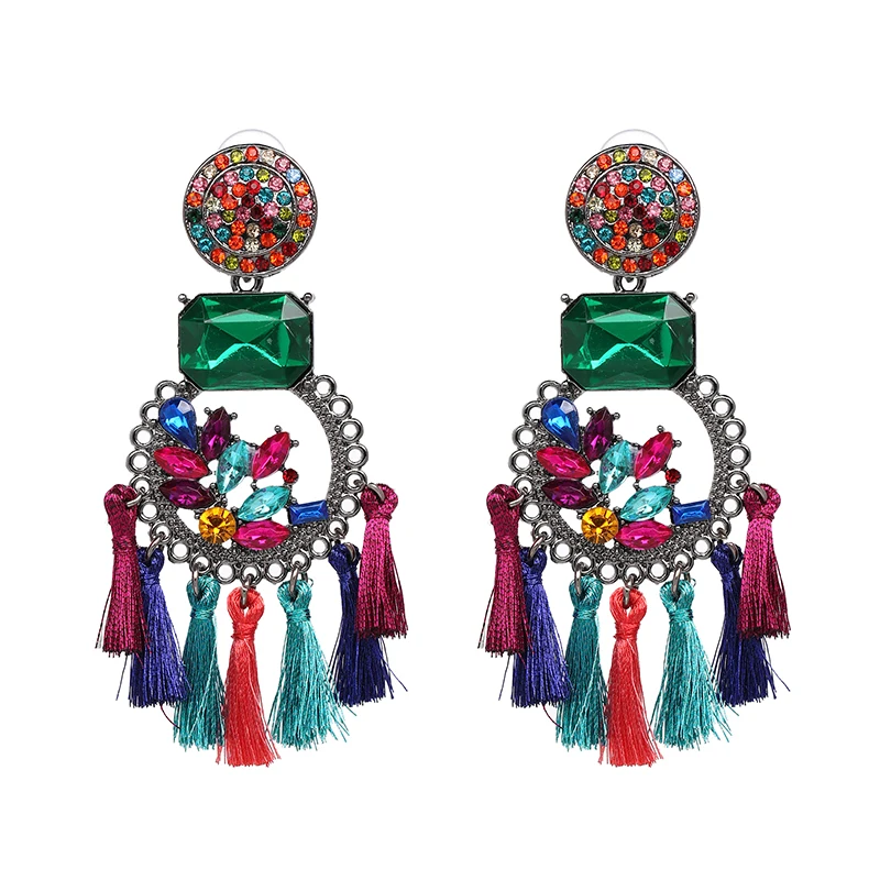 FASHIONSNOOPS Tassel Earrings for Women Crystal Beads Handmade Ethnic Long Dangle Charms Wedding Oorbellen Acessorios Earings