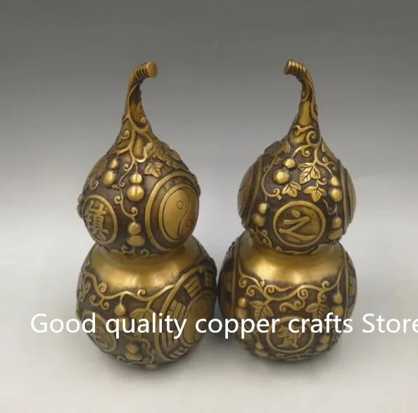 

Collect archaize brass Gossip gourd crafts statue A pair