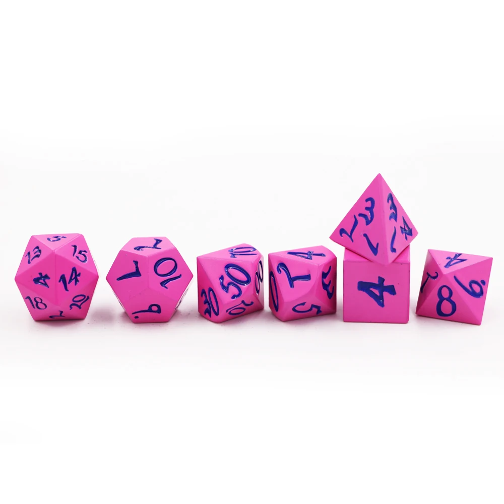 IMDG 7pcs/set Creative RPG Game Dice Polyhedron Metal Dice DND Large Font Rose Red Digital Game Dice