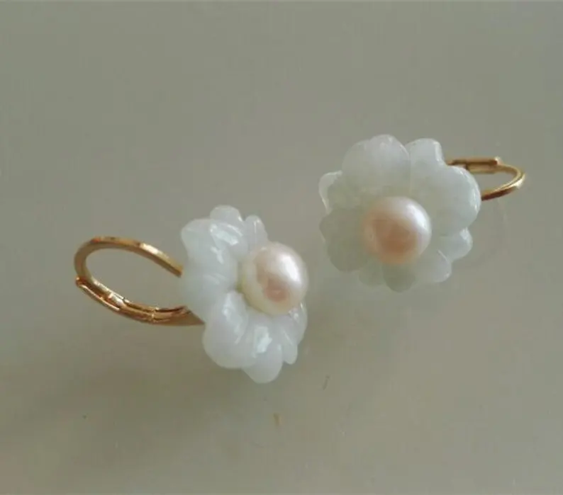 

Unique Pearls jewellery Stor,Jade Flower White Freshwater Pearl Earrings Charming Women Gift Wedding Bridesmaids Jewelry