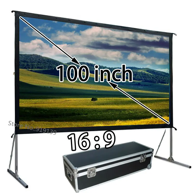 

Mobile Projector Screen 1080p With Floor Stand Front Projection Screens 100inch 16:9 For Backyard Movie