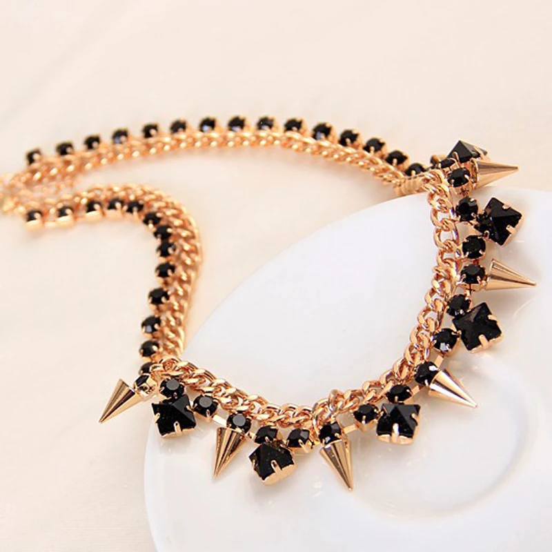 YFJEWE The New Style Fashion Jewelry for women black rhinstone crystal Gold Color Necklace chain rivets Party Accessories #N029