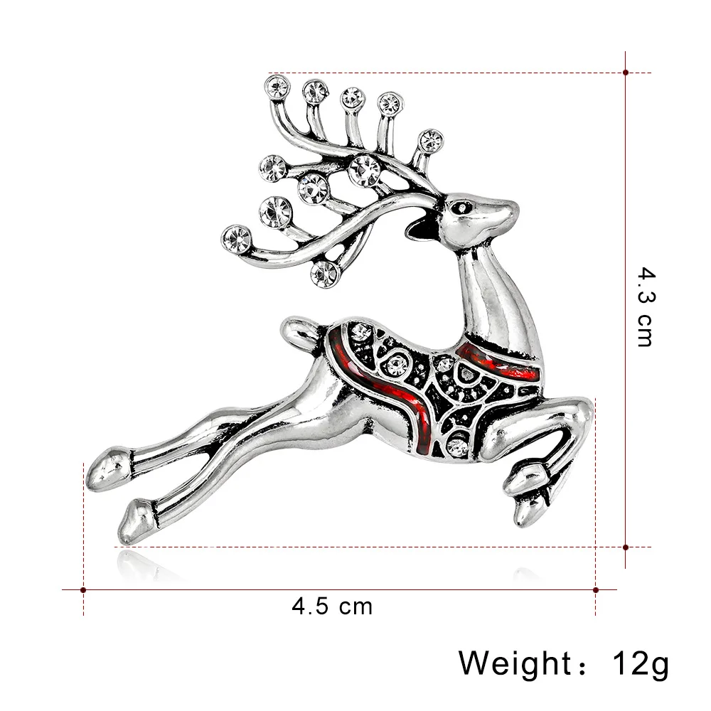 100pcs/Lots gold and silver tone Hot sell fancy Rhinestone Christmas Santa's moose/elk Brooch pin women Jewelry gift