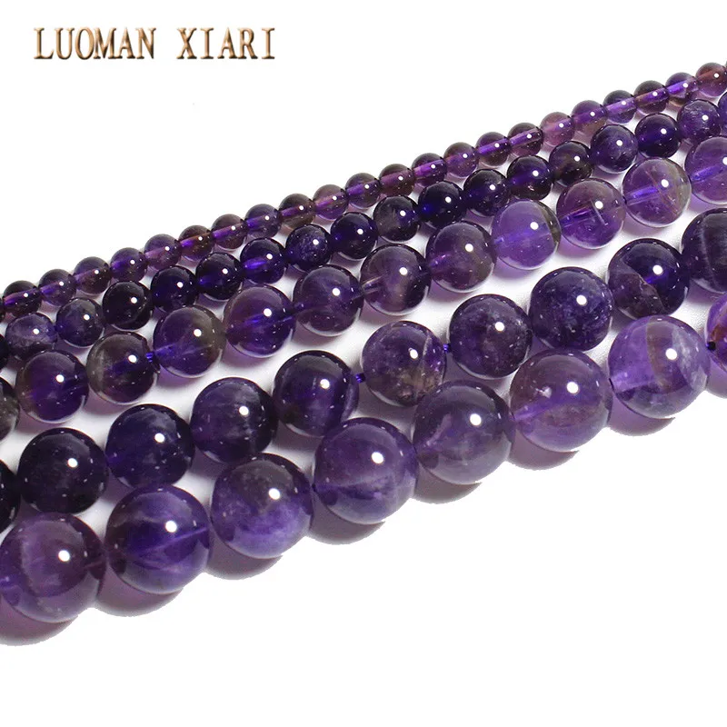 AAA+ 100% Natural Stone Beads Amethysts Crystal For Jewelry Making Beadwork  DIY Bracelet Necklace 4/ 6/8/10/12mm Strand 15\'\'