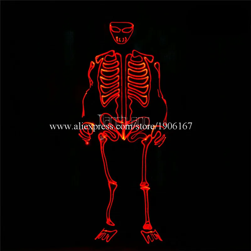 Led light fiber-optic Ghost Suits dance coverall clothes stage dress up led luminous Halloween fluorescent performance costumes