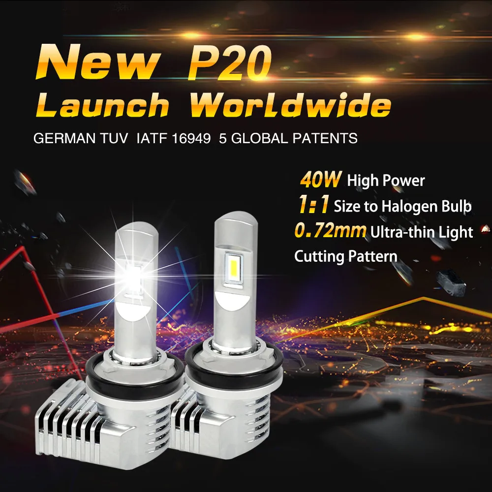 1 Set Super Bright MINI SIZE 5202 H16EU CSP CHIPS P20 Car LED Headlight All-in-one Turbo Fan 1:1 Front Bulb Lamp 45W 5200LM 6K