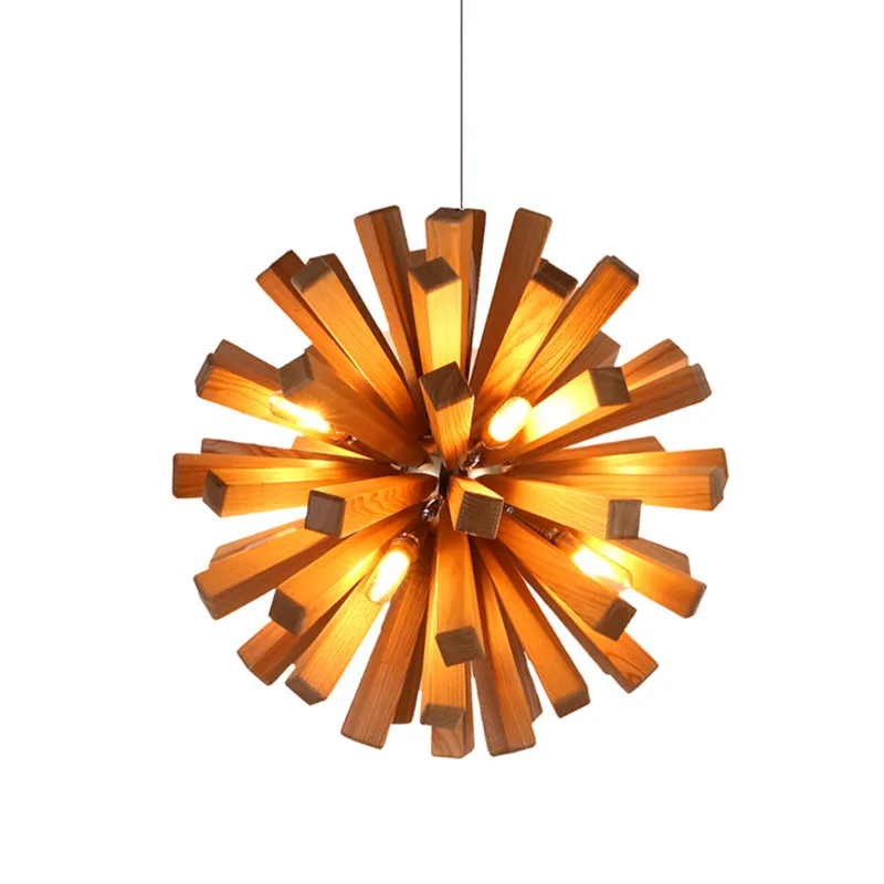 Led Firework Explosion Wood Pendant Light Fixtures Rustic Lighting for Restaurant Loft American  Country Style Design PLL-722