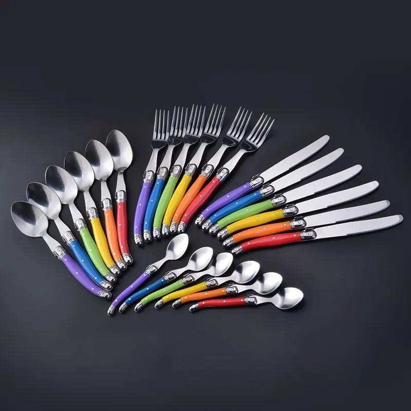 

24pcs Laguiole Style Rainbow Dinnerware set Stainless Steel Cutlery Flatware Steak Knife Dinner Fork Teaspoon Christmas Gift