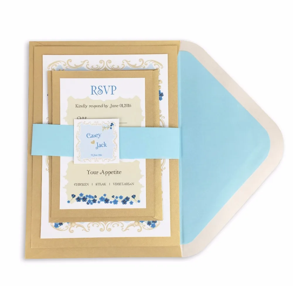 30pcs/lot  glitter liner envelop with gold decorated invitation and RSVP set ( including belly band and tag)