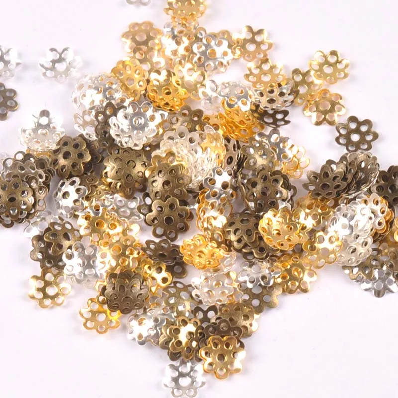 Złoty/srebrny/brązowy 500 sztuk Hollow filigran okłady kwiaty złącza metalowe rzemiosła upiększeń dla DIY Scrapbookings Home Decor