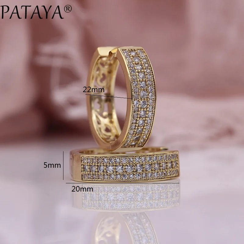 PATAYA New Hollow Round Earrings Women Fashion Fine Wedding Party Jewelry 585 Rose Gold Color Natural Zircon Dangle Big Earrings