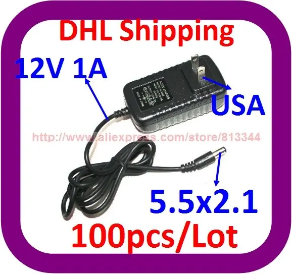 

DHL Free Shipping 100pcs/lot AC/DC Adapter 12V 1A 5.5x2.1mm For CCTV Camera EU US UK Plug