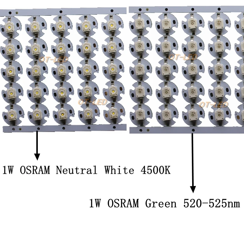 50 SZTUK OSSR Gold Dragon 1W 3W Dioda LED wysokiej mocy Czysta biel 5000K Zielony 520nm z radiatorem PCB 16mm do majsterkowania / żarówki