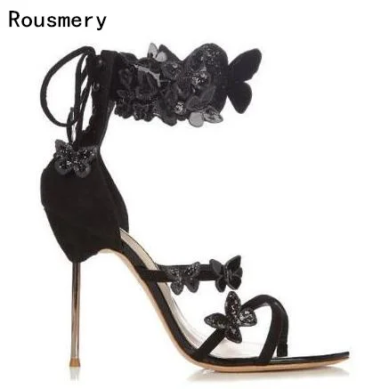 

Rousmery Sexy Rosa Harmony Metallic Leather Turquoise Strap Butterfly Appliques Gladiator Sandalias Chic Back Lace Up Outfit