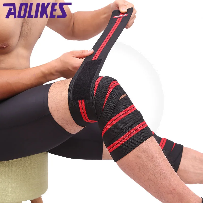 AOLIKES 2Pcs 2M*8CM Fitness Pressurized Straps Gym Weight Lifting Squat Training Elastic Bandages Leg Knee Compression Wraps