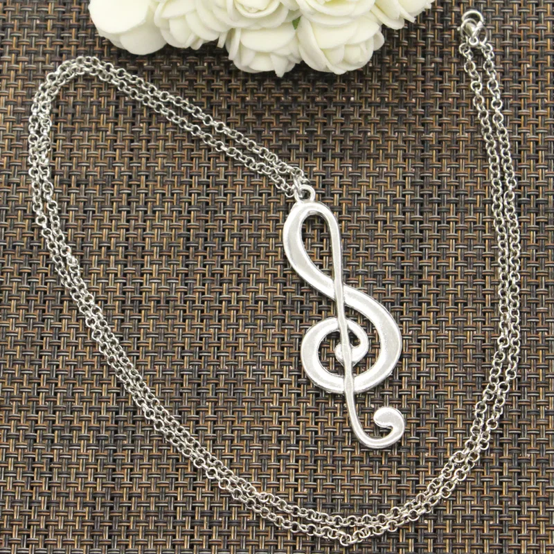 New Fashion Musical Note Pendants Round Cross Chain Short Long Mens Womens DIY Silver Color Necklace Jewelry Gift