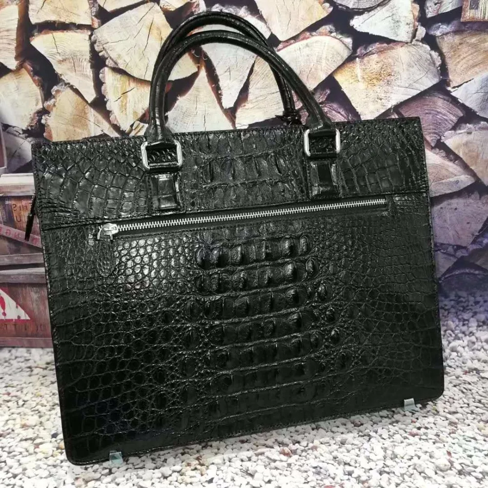 luxury 100% genuine real crocodile leather head skin men business bag young men laptop bag briefcase with front locker and key