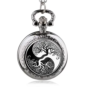 Fashion Silver Tree Of Life Quartz Pocket Watch Necklace Pendant Women Men Jewelry Watch