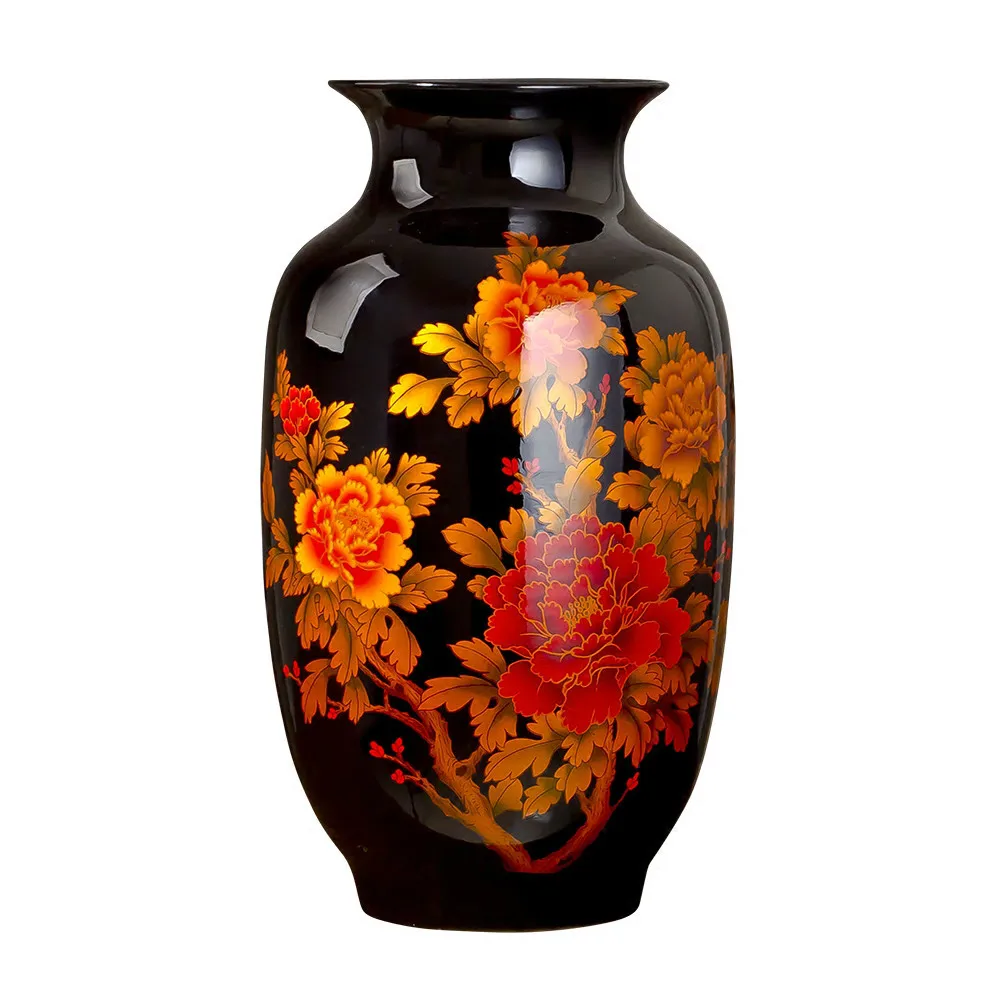 Classic Royal Large Black Ceramic Decoration Flower Vase For Home Office Decor