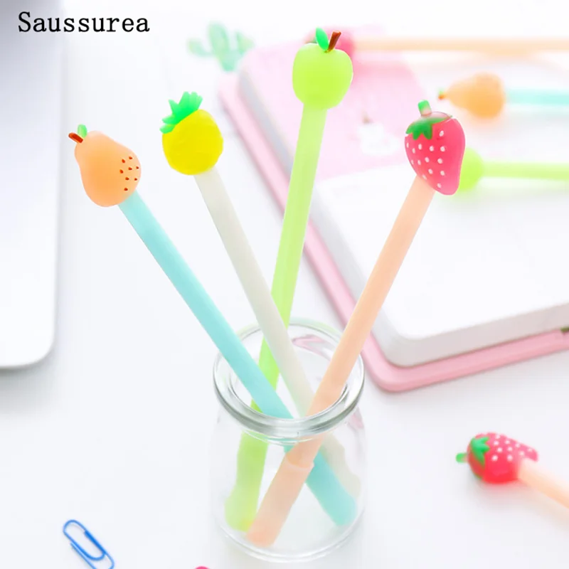 2pc Kawaii Gel Pen Cute Creative Fruit Styling Pen Black Ink Signature Gel Pen Office School Supplies Stationery High Quality