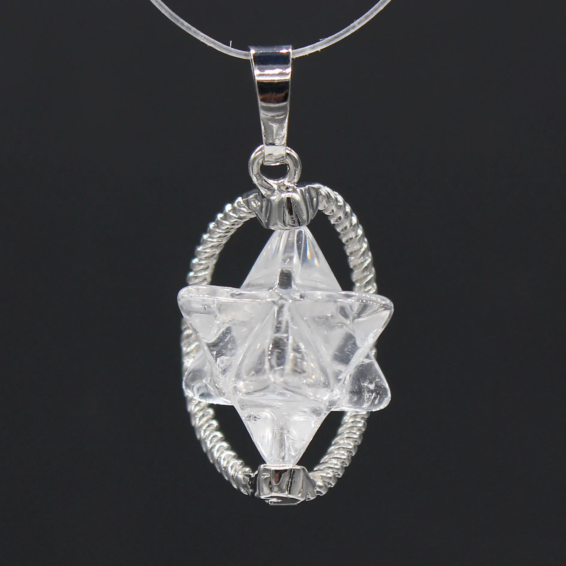 100-Unique 1 Pcs Classic Silver Plated MerKaBa Natural Rock Crystal Pendant For Amulet Jewelry