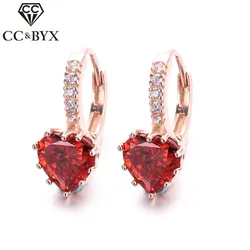 CC Small Hoop Earrings Fashion Jewelry For Women Red Heart Zirconia Stone Best Gifts Rose Gold Plated Accessories Bijoux CCE014