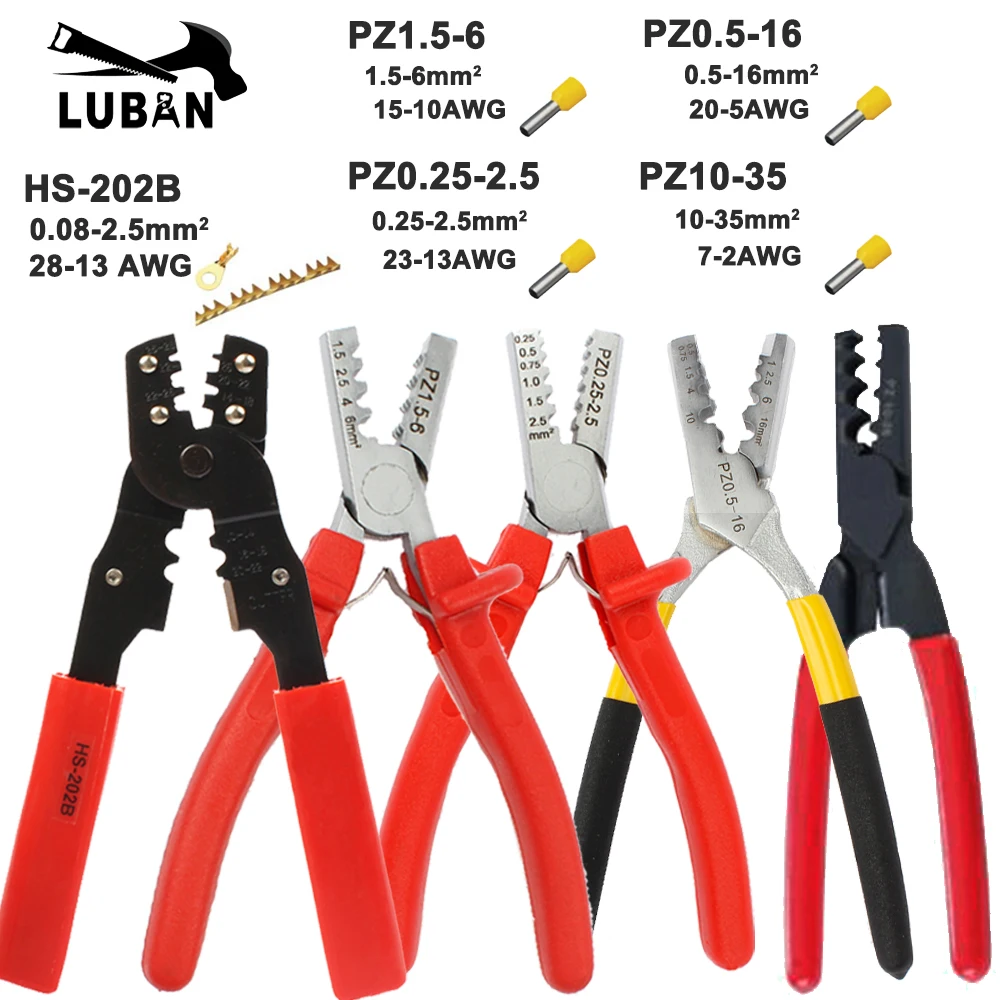 

PZ0.25-2.5 PZ1.5-6 PZ0.5-16 PZ10-35 GERMANY STYLE CRIMPING PILER FOR terminal 1.5-6mm2 CRIMPING PLIERS crimping tools HS-202B