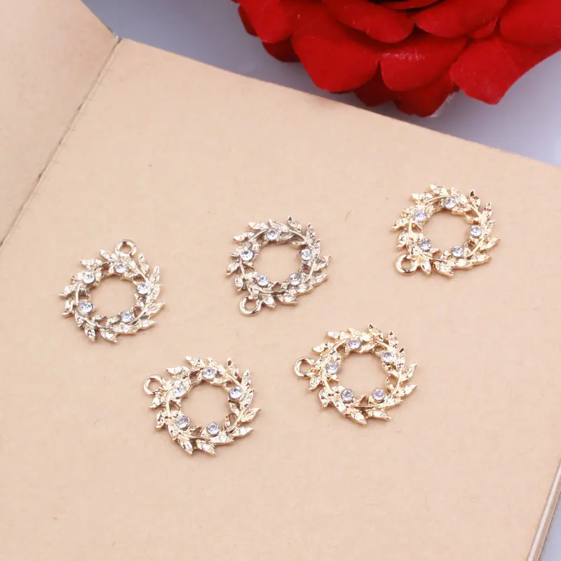 50pcs/lot 20*20mm New Arrival Gold Color Olive Branch Laurel Wreath Zinc Alloy Charm Pendant For Jewelry Makings