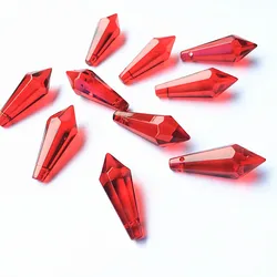 10pcs 36MM Red Crystal Icicle Prisms Ornaments (Free Rings) DIY Glass Beads Curtain/ Chandelier Parts Garland Hanging Pendants