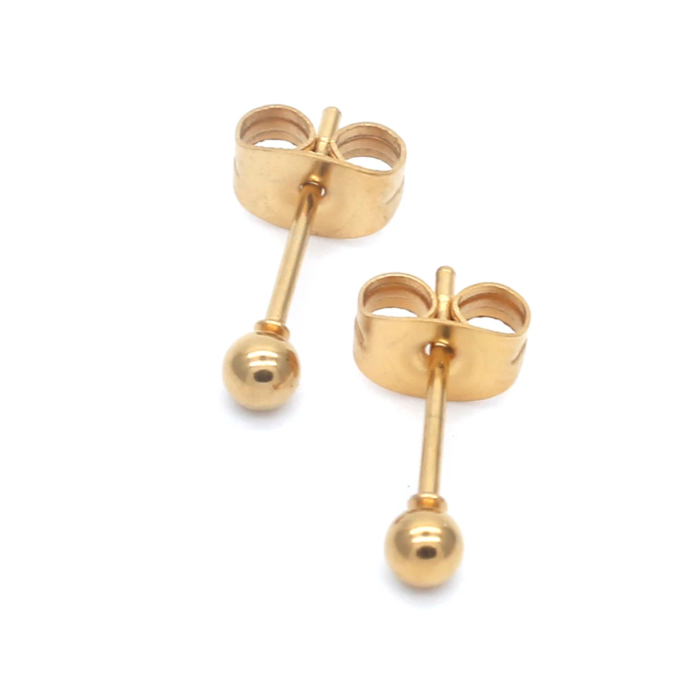 Push-back Stainless Steel Brief Small Ball Shape Women Men Earrings