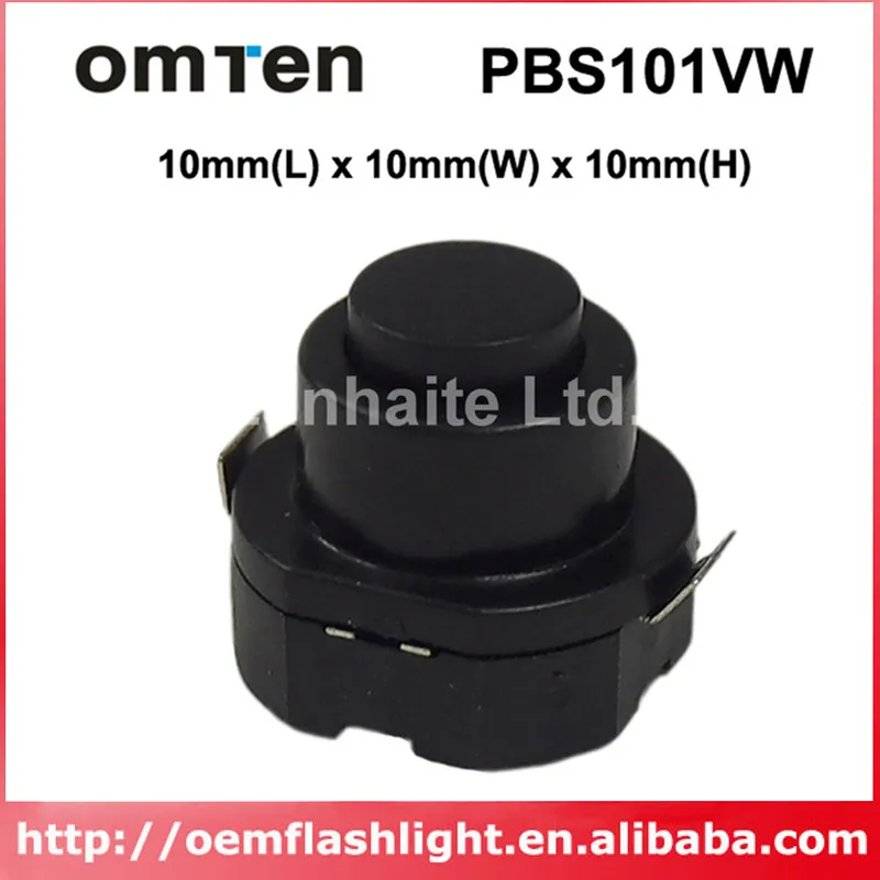 OmTen PBS101VW 10mm(L) x 10mm(W) x 10mm(H) LED Flashlight Clicky Switch - Black (5 pcs)