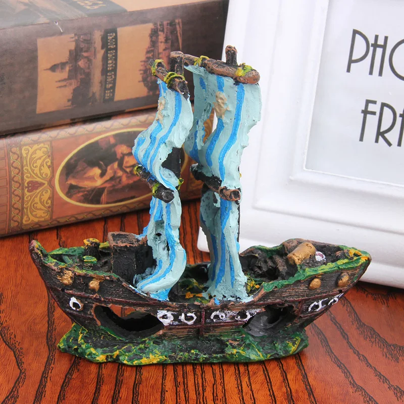 Resin Sunk Ship Wreckage for Fish Hide Sailboat Aquarium Aquatic Ornament Pirate Ship Destroyer Fish Tank Decoration Fish House