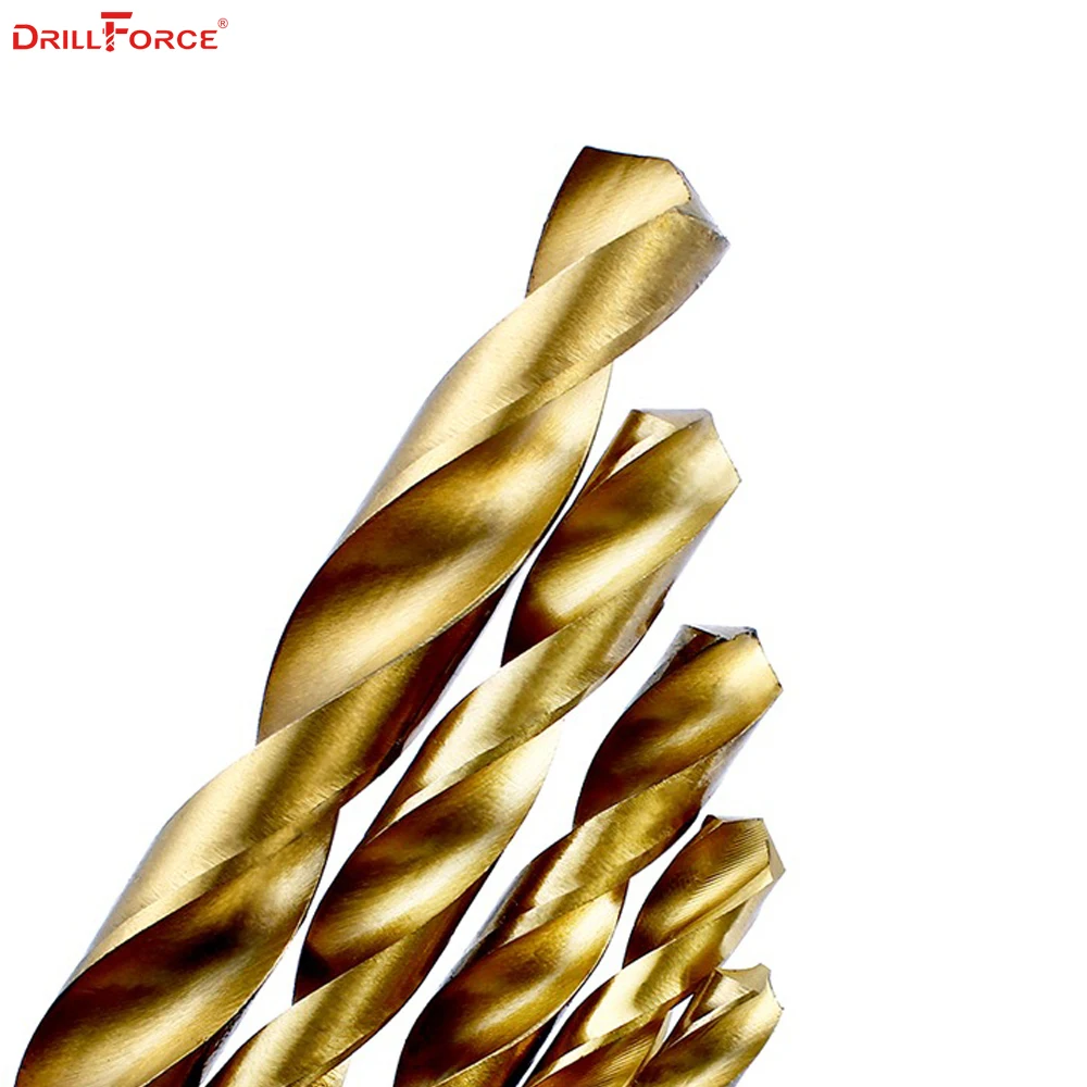 DRILLFORCE 25PCS HSS M2 punta da trapano rivestita in titanio per punte da trapano per legno in metallo Set 1.0 ~ 13mm accessori per elettroutensili