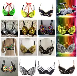 Colorful Lady Sexy Sequin Acrylic Rhinestone Belly Dance Tassel Rivet Bra Dancewear Competition Performamce Nightclub Stage Wear